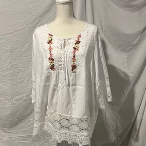 SHEIN White Floral Embroidered Blouse